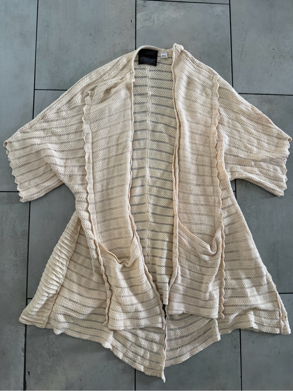 Guinevere Cream Open Knit Long Cardigan Kimono Medium Boho